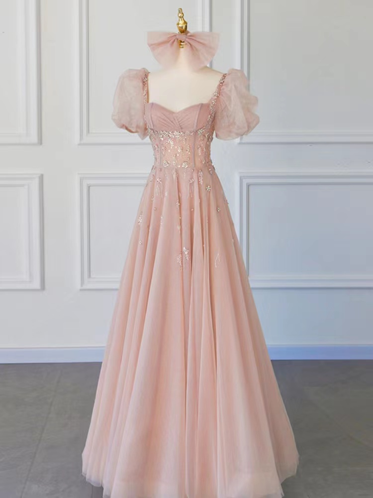 Luxury Beaded Party Dress,pink Bridal Dress, Off Shoulder Evening Dress ,fairy Prom Dress,handmade