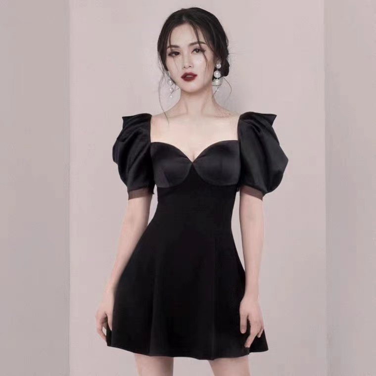 Cute Evenging Dress , Off Shoulder Graduation Dress,black Party Dress,handmade
