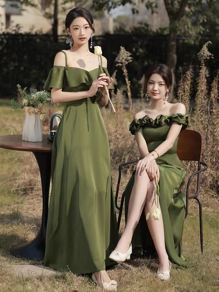 Off Shoulder Prom Dress, Luxury Satin Party Dress, Green Bridesmaid Dress,handmade
