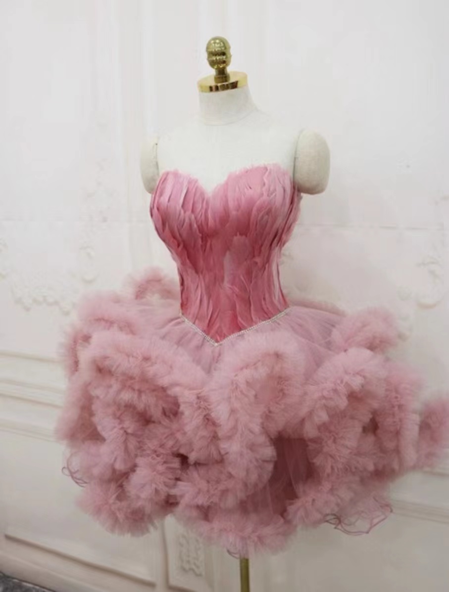 Birthday Party Dress,girl Feather Evening Dress, Princess Pompous Dress,,handmade