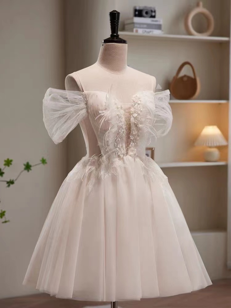 Spaghetti Strap Prom Dress, White Evening Dress, Sweet Party Dress,fairy Graduation Dress,short Homecoming Dress,handmade