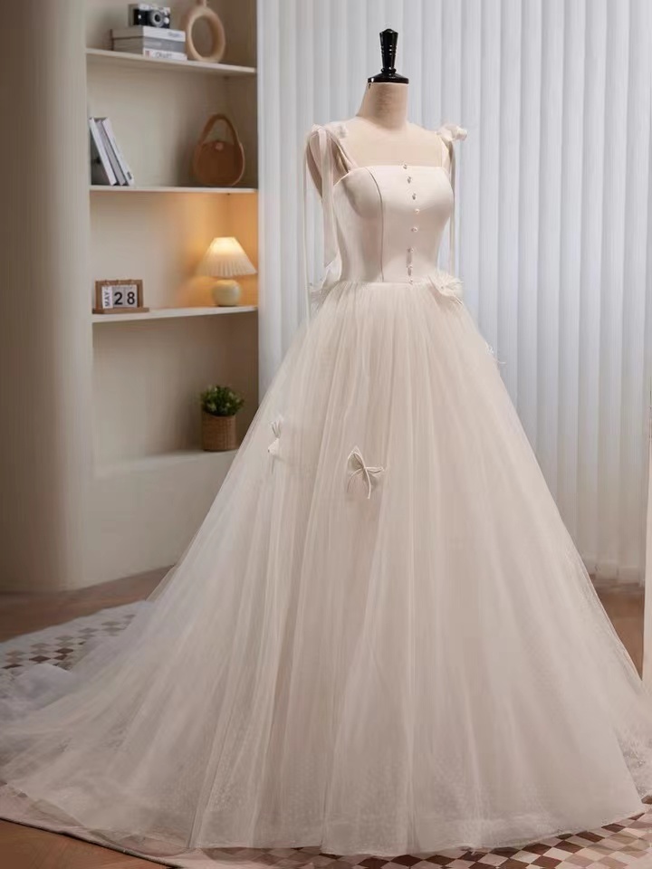Spaghetti Strap Prom Dress,white Evening Dress, Fairy Wedding Dress,sweet Bridal Dress,handmade