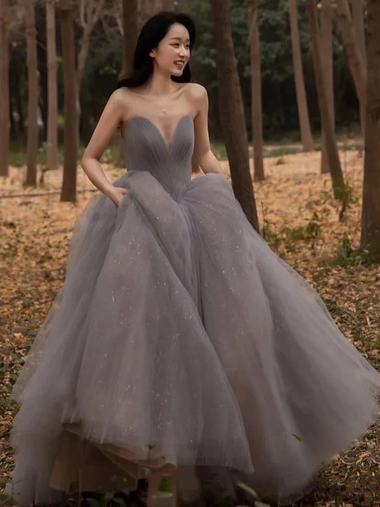 Princess Evening Dress , Fairy Senior Sense Party Dress, Temperament Wedding Dress,gray Bridal Dress,handmade