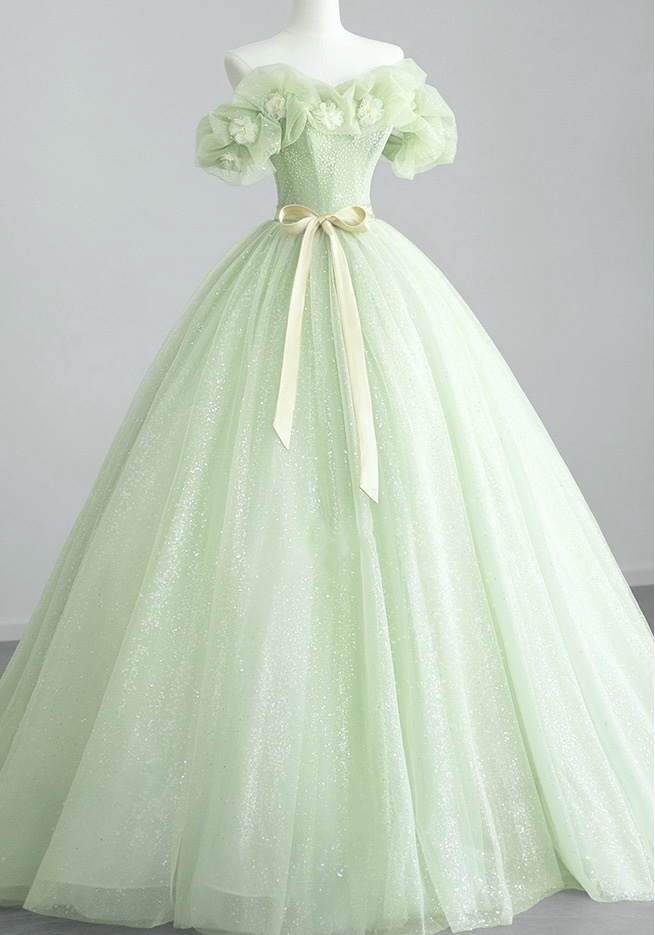 Off Shoulder Prom Dress, Fresh,graduation Dress, Green Evening Dress, Fairy Party Dress,handmade