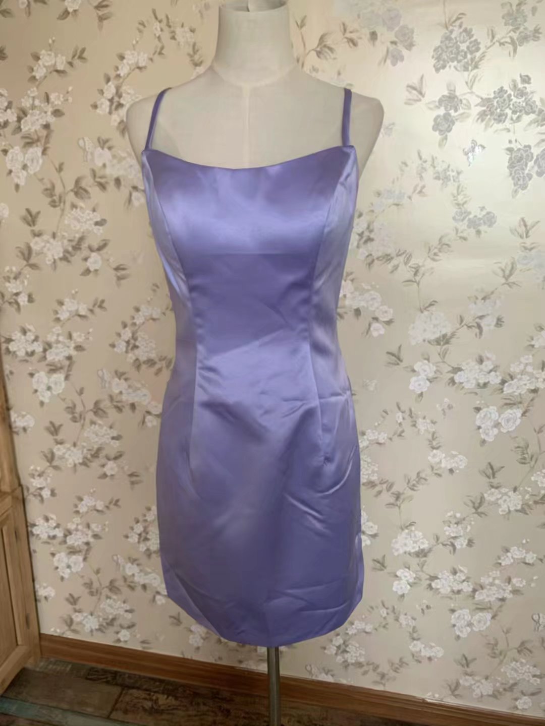 Spaghetti Strap Prom Dress,purple Homecoming Dress, Satin Party Dress ,handmade