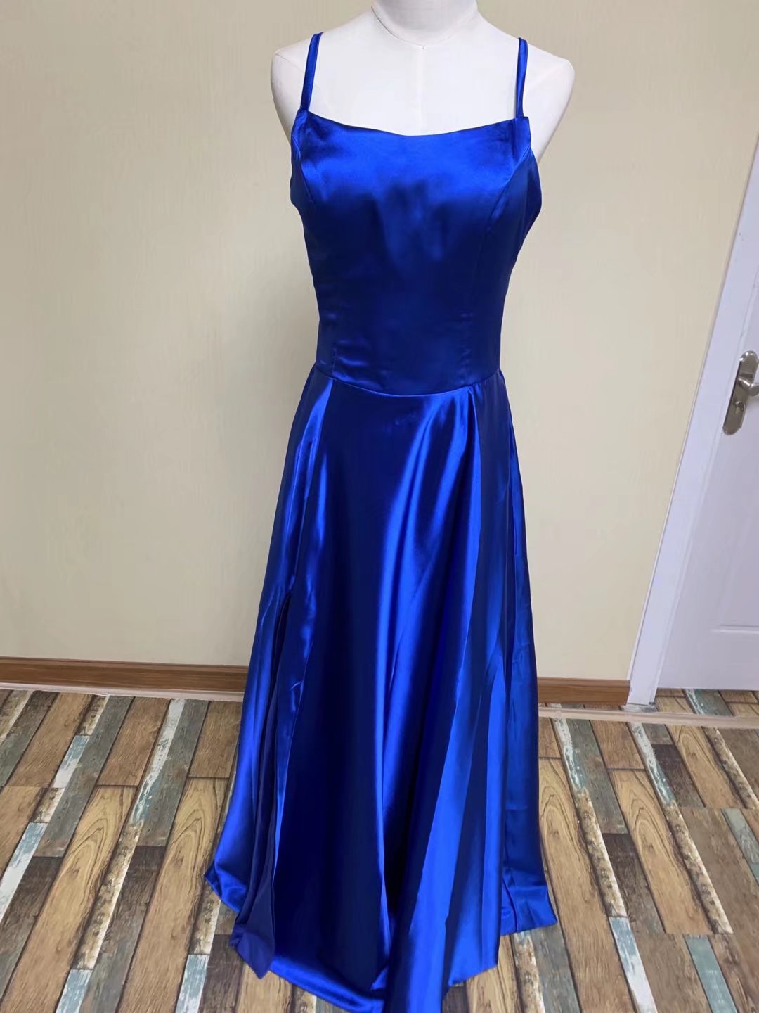 Spaghetti Strap Prom Dress,royal Blue Evening Dress, Satin Party Dress ,handmade