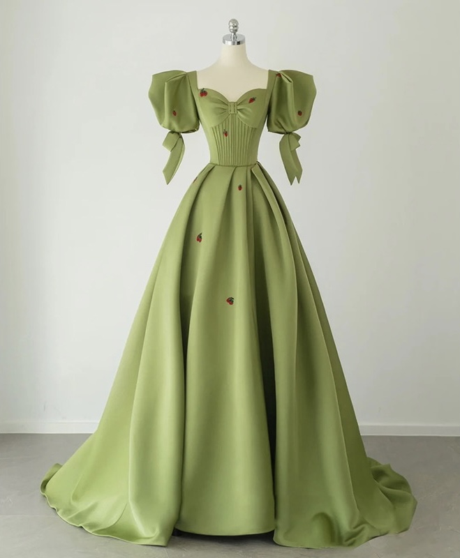 Princess Prom Dress, Off Shoulder Evening Dress, Cute Party Dress,green Graduation Dress,handmade