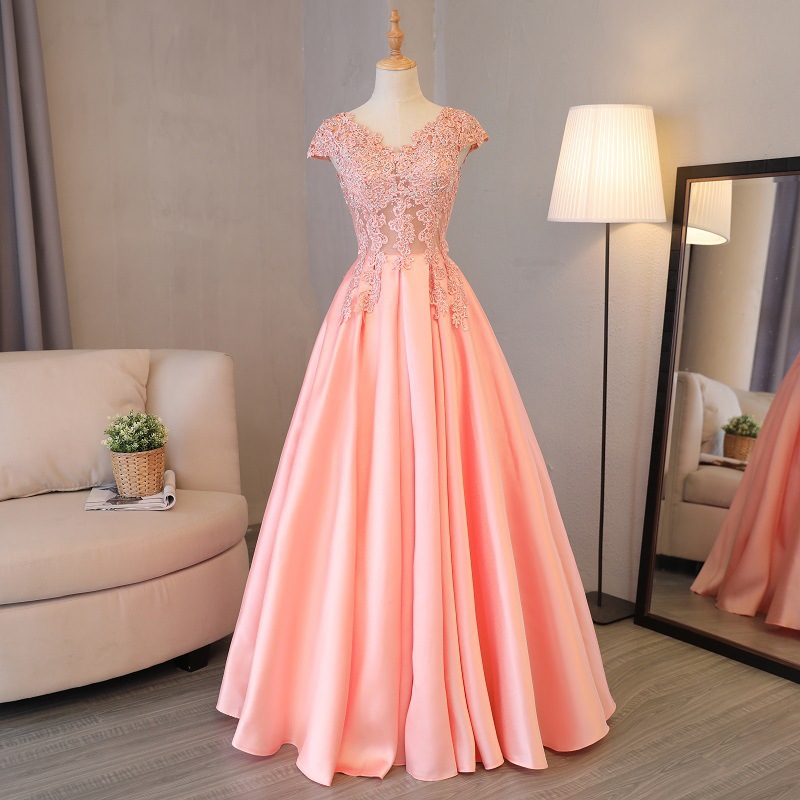 V-neck Wedding Guest Dress, Pink Party Dress, Elegant Formal Dress,handmade