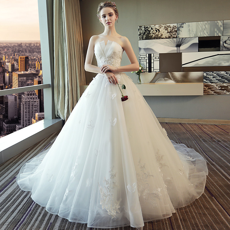 Strapless Wedding Dress, White Wedding Dress, Elegant Bridal Dress ,handmade