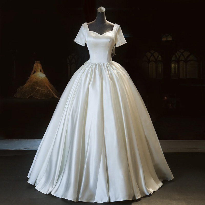 Off Shoulder Bridal Dress ,white Wedding Dress,satin Ball Gown Bridal Dress,handmade