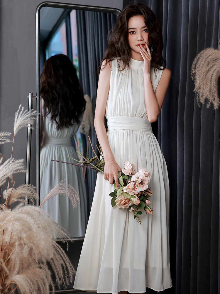 White Prom Dress,sleeveless Prom Dress,stylish Bridesmaid Dress,handmade