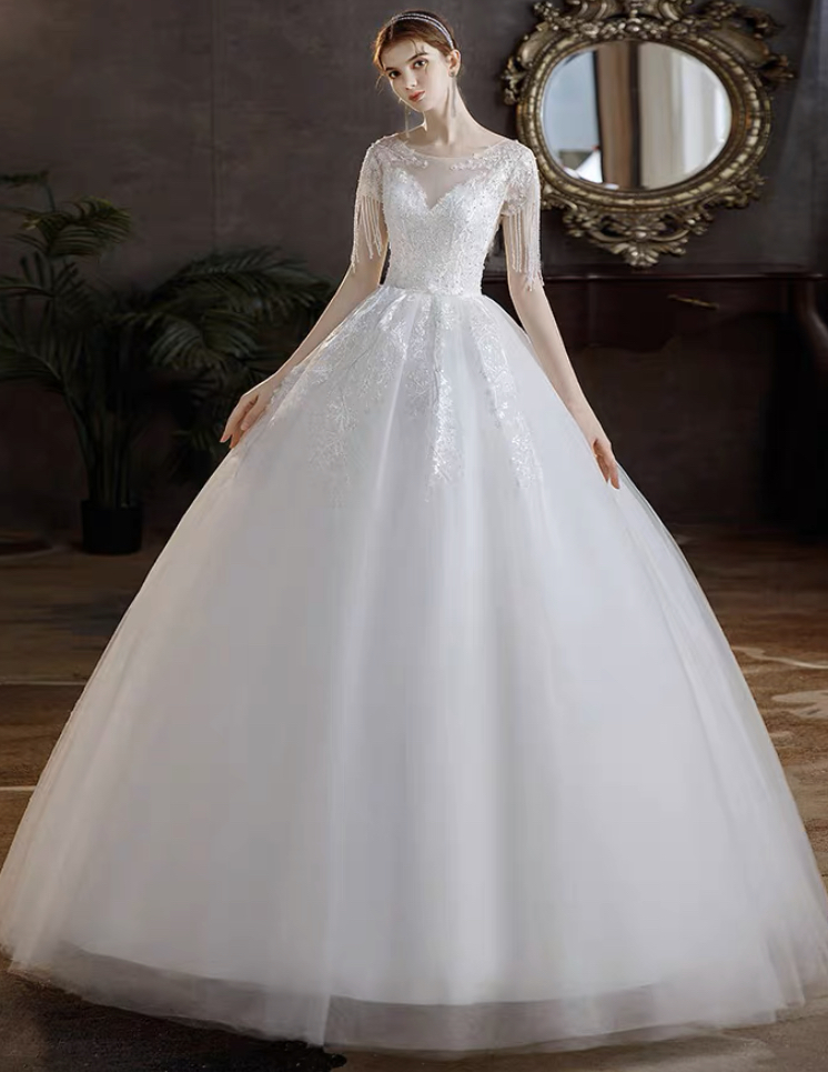 Bridal Princess Dress, Vintage Train Wedding Dress, Heavy Industry Wedding Dress, ,handmade