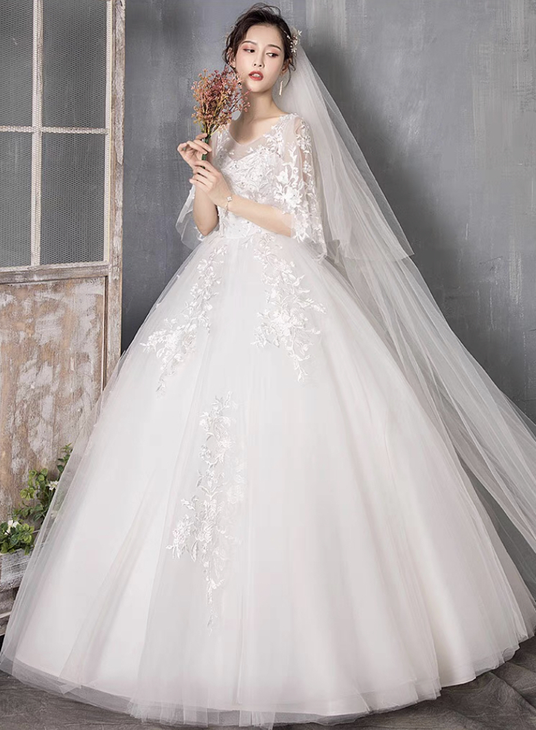 Floor Length Wedding Dress, Bridal Dress, Fairy Off Shoulder Bridal Dress,handmade