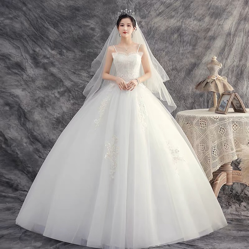 Spaghetti Strap Bridal Dress,tulle Floor Length Wedding Dress,balll Gown Wedding Dress,handmade