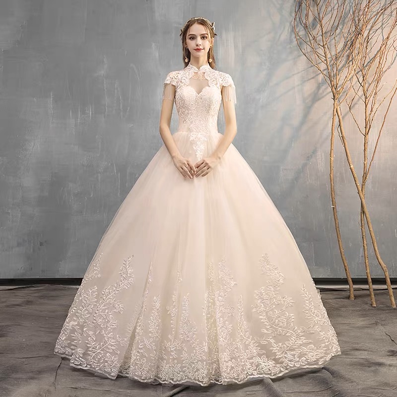 High Neck Bridal Dress,tulle Floor Length Wedding Dress,balll Gown Wedding Dress,handmade