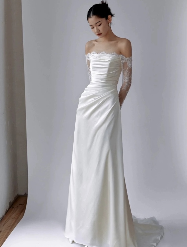 Sexy Wedding Dress,off Shoulder Bridal Dress,satin Slit Wedding Dress,handmade