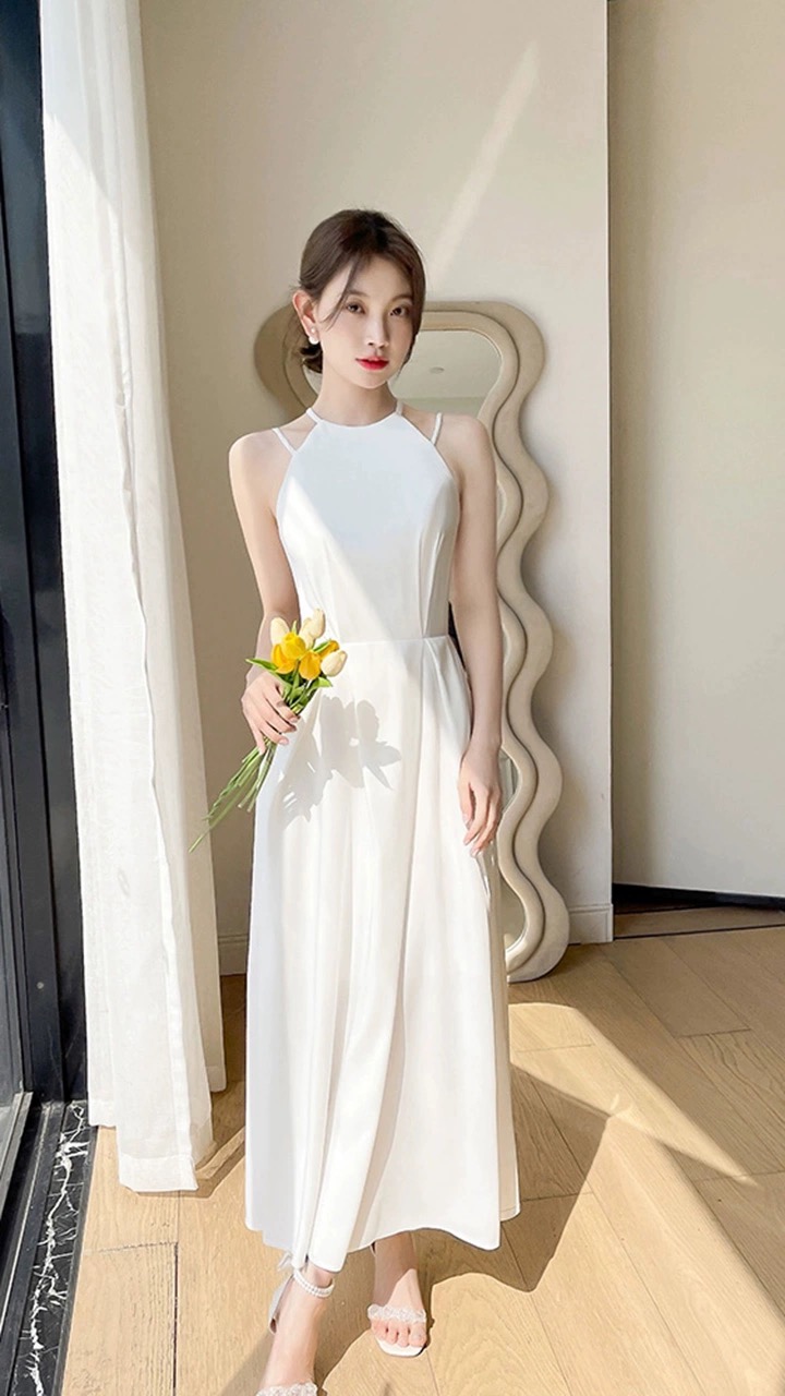 Halter Neck Bridal Dress,satin Wedding Dress,simple Wedding Dress,white Bridesmaid Dress,handmade