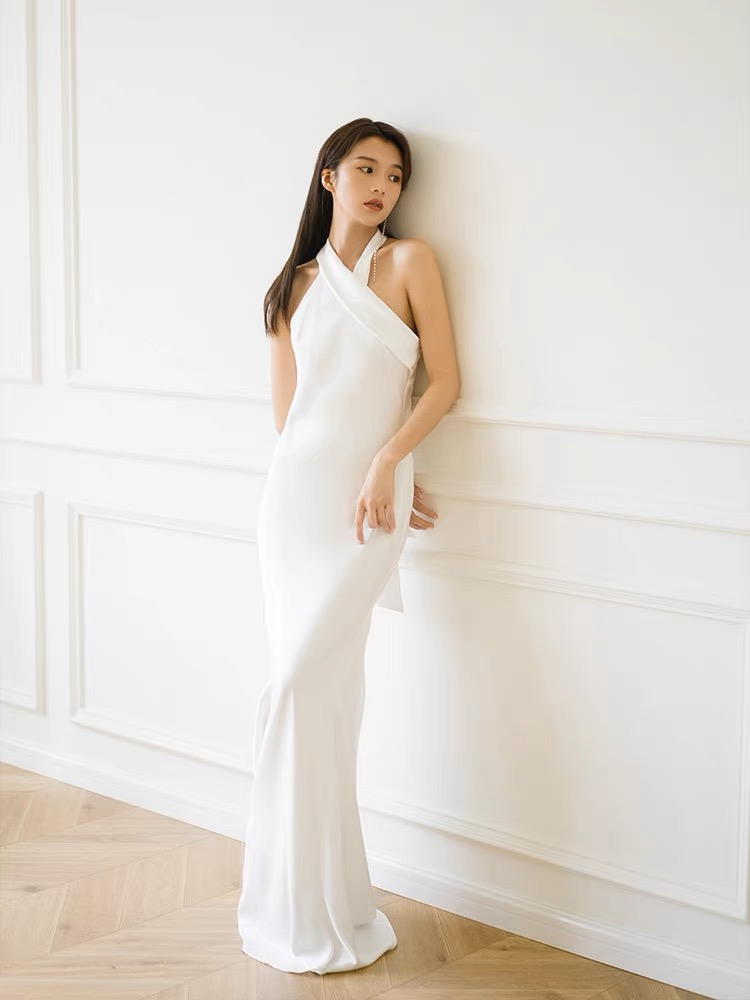 Halter Neck Bridal Dress,satin Wedding Dress,simple Wedding Dress,white Mermaid Bridal Dress,handmade Halter Neck Bridal Dress,satin Wedding Dress,simple Wedding Dress,white Mermaid Bridal Dress,handmade