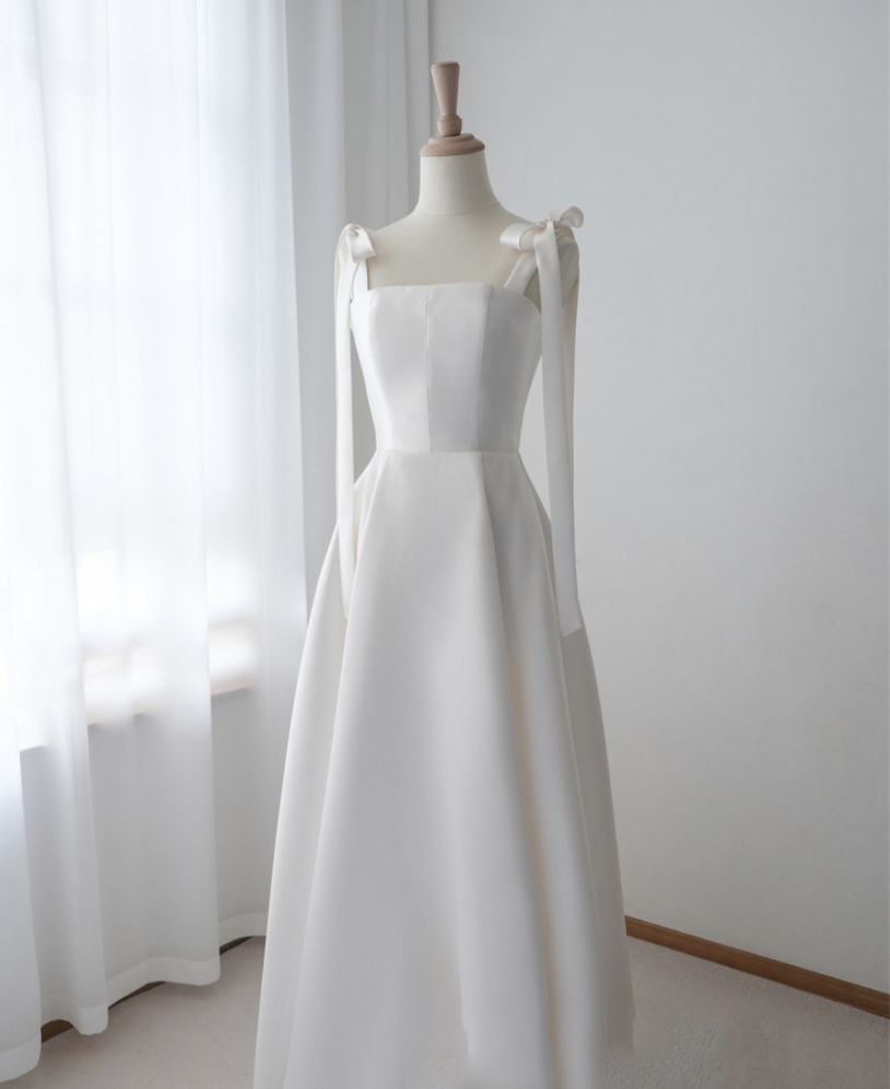 Spaghetti Strap Party Dress, Cute Prom Dress, White Evening Dress,sweet Bridal Dress,handmade