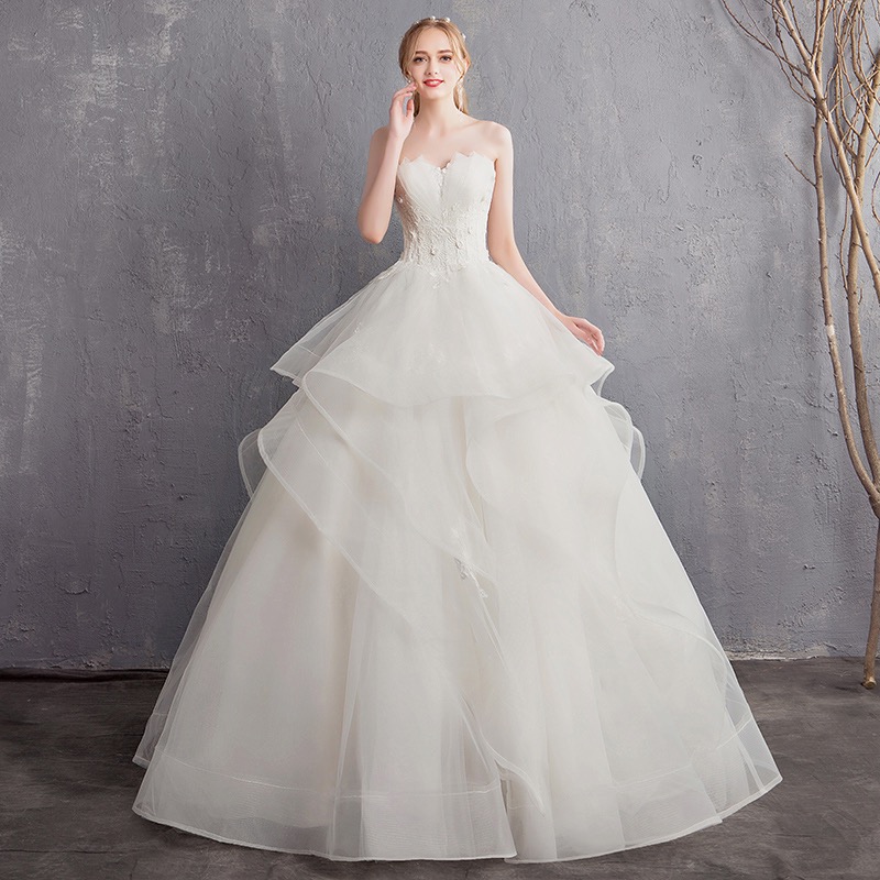 Strapless Bridal Dress,white Wedding Dress,tulle Bridal Dress,chic Ball Gown Wedding Dress,custom Made,handmade