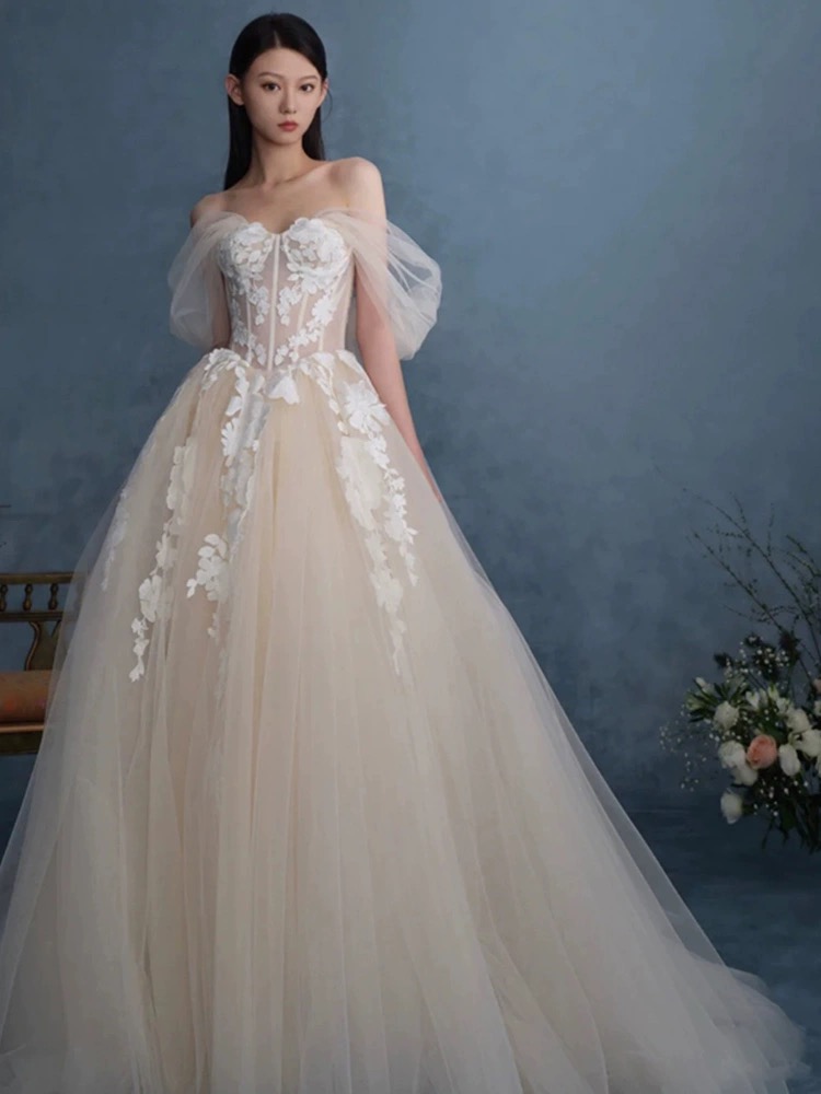 Off Shoulder Bridal Dress,white Wedding Dress,dream Bridal Dress,elegant Wedding Dress,handmade