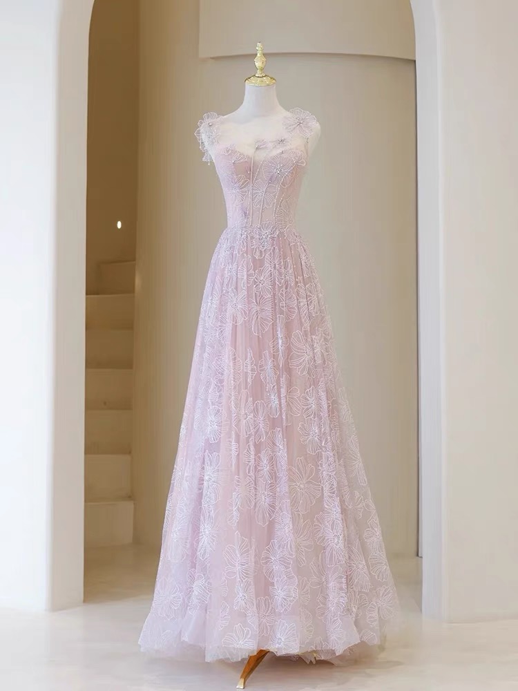Off Shoulder Prom Dress, Fairy Evening Dress, , Floral Dress, Princess Wedding Dress,handmade