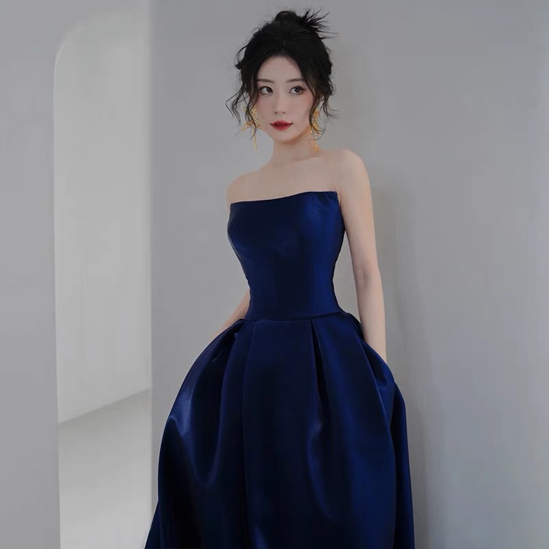 Blue Cocktail Party Dress Sleeveless Satin Zipper Back Fashionable main image 1