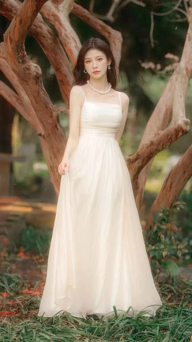 Halter Evening Dress, Senior Sense White Party Dress, Fairy Prom Dress,temperament Girl Dress,handmade