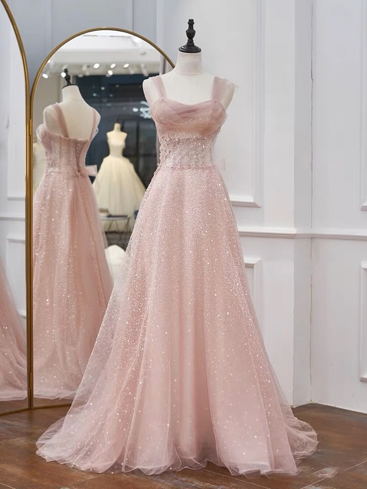 Pink Bridesmaid Dress, Fairy Prom Dress, Spaghetti Strap Party Dress,handmade