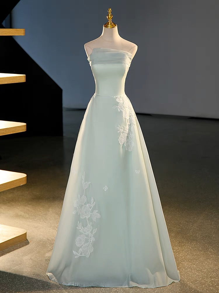 Luxury Party Dress, Strapless Prom Dress,noble Evening Dress, Blue Bridal Dress,handmade