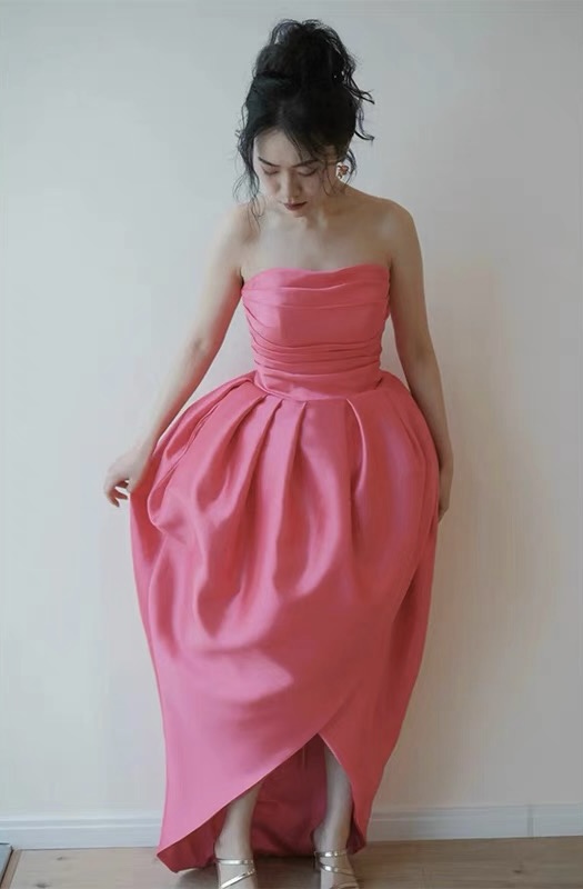 Light Wedding Dress, Simple Bridal Wedding Dress,strapless Rose Red Dress,handmade