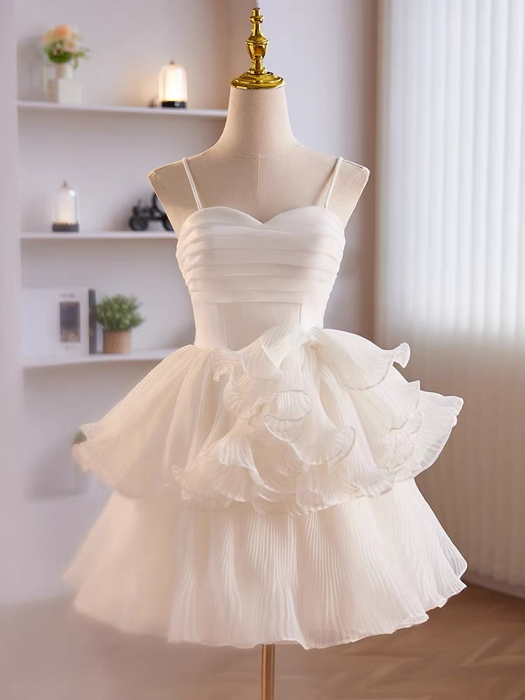 Luxury Party Dress, Spaghetti Strap Princess Dress， Graduation Dress, White Home Dress,handmade