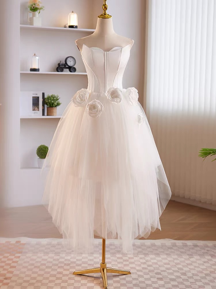 Strapless Prom Dress,satin Evening Dress,chic Wedding Dress,cute High Low Dress,handmade