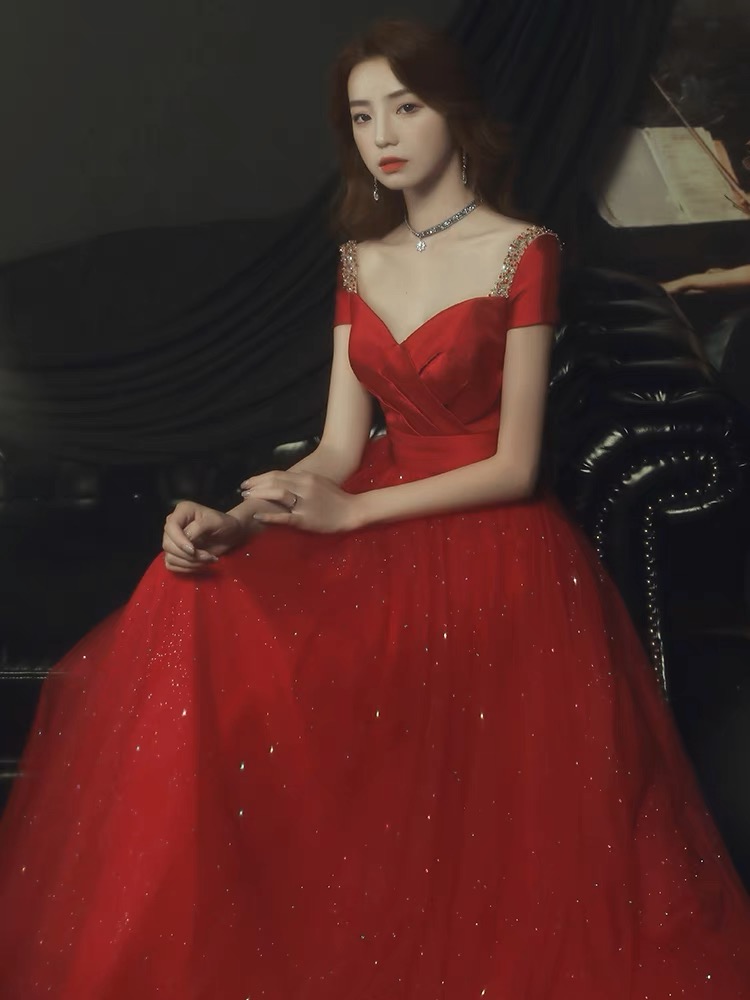 Off Shoulder Prom Dress,charming Evening Dress,red Wedding Dress,elegant Party Dress,handmade