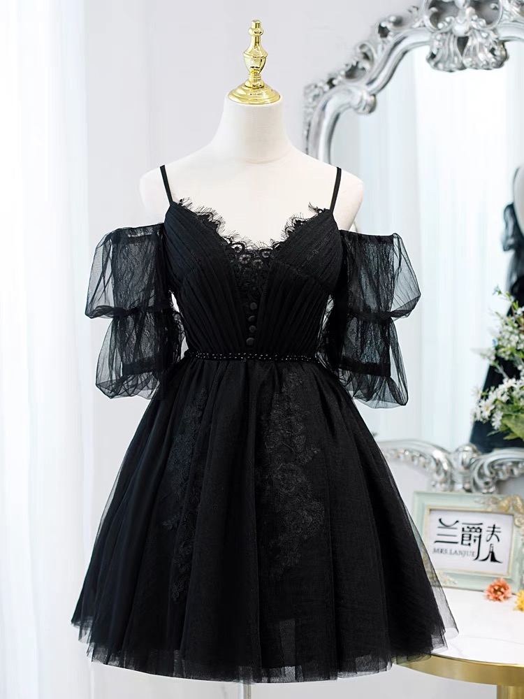 Black Prom Dress,chic Evening Dress,sweet Brithday Dress,cute Homecoming Dress,spaghetti Strap Party Dress,handmade