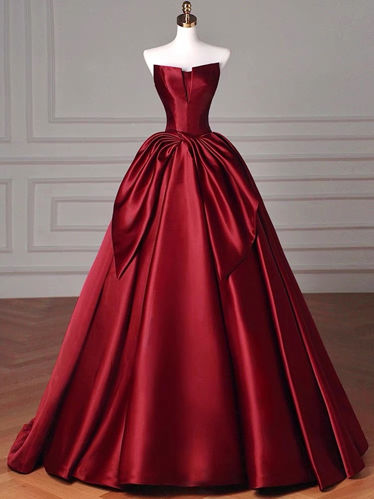 Strapless Prom Dress,chic Wedding Dress, Red Party Dress,luxury Satin Evening Dress,handmade