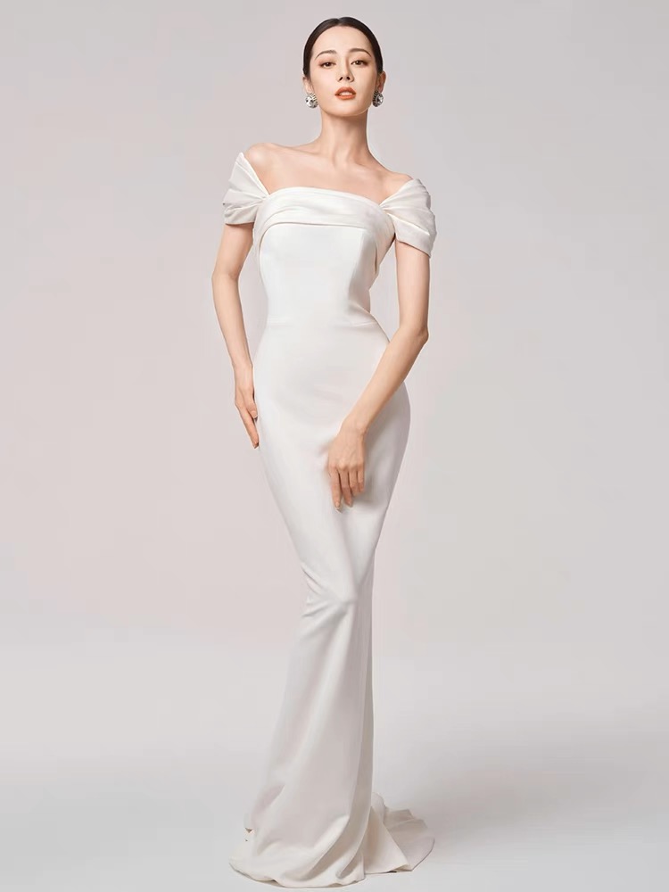 Off Shoulder Prom Dress,satin Evening Dress,white Wedding Dress,sexy Bodycon Dress,handmade