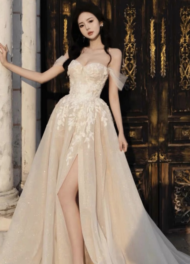 Off Shoulder Bridal Dress,white Wedding Dress,dream Bridal Dress,champagne Wedding Dress,handmade