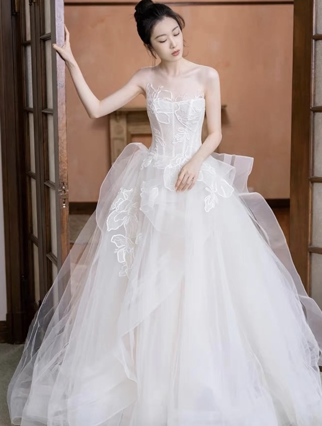 Strapless Wedding Dress, White Bridal Dress，fairy Wedding Dress,handmade