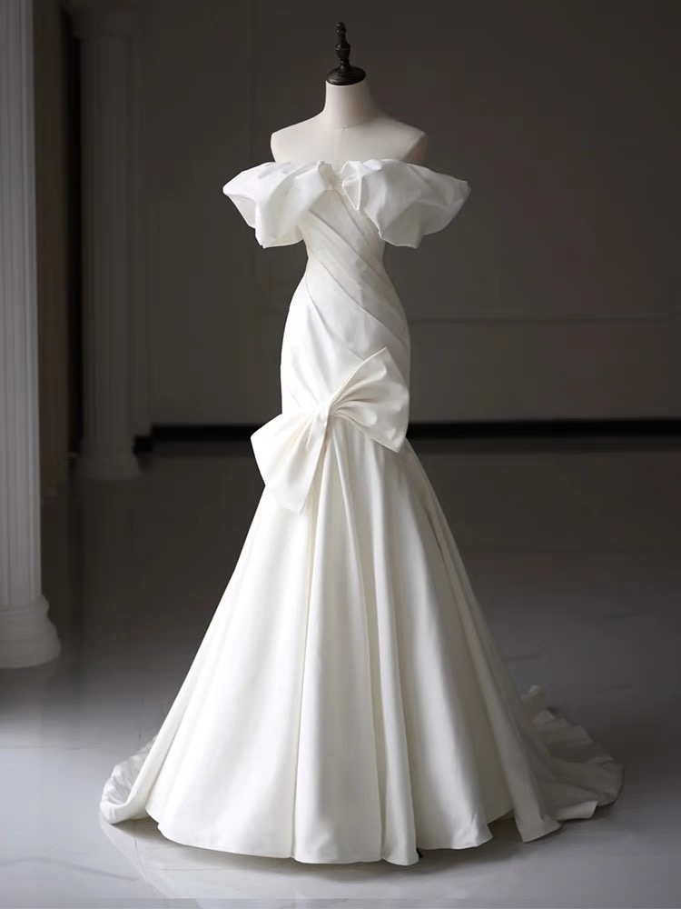 Off Shoulder Bridal Dress, Luxury Wedding Dress Bridal Dress, Satin Wedding Dress ,sexy Mermaid Dress,handmade