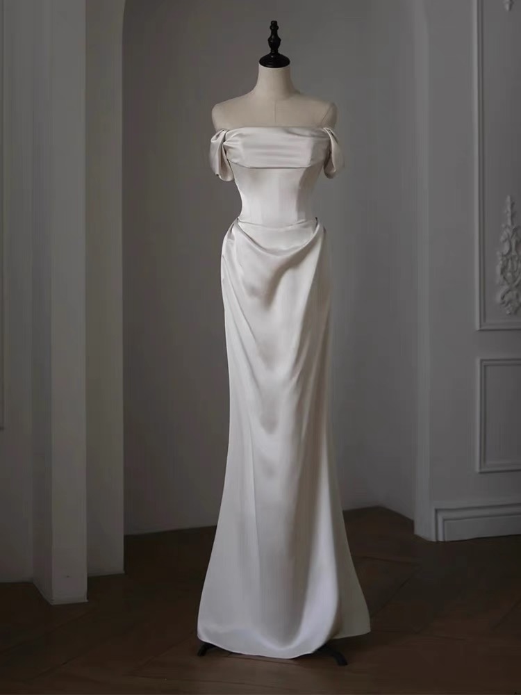boho satin wedding dress Mermaid Satin Lace Corset Off Shoulder Boho Wedding Dresses for Bride   Hebebridal