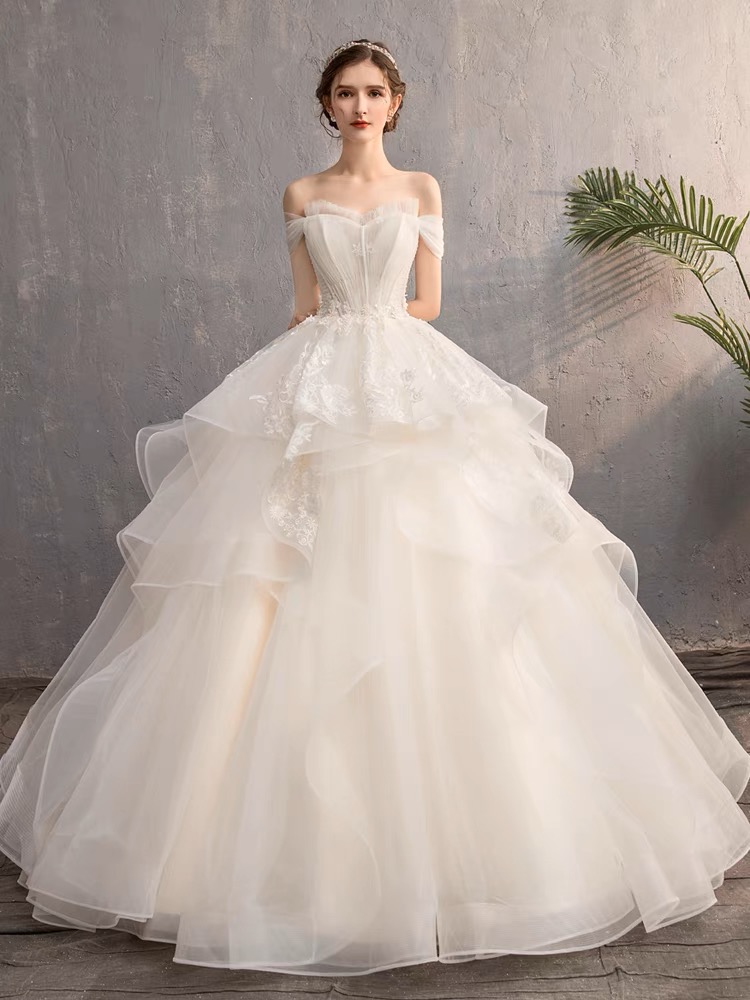 Strapless Wedding Dress, Bridal Wedding Dress, Simple Bridal Dress Off Shoulder Length Pompadour Dress,handmade