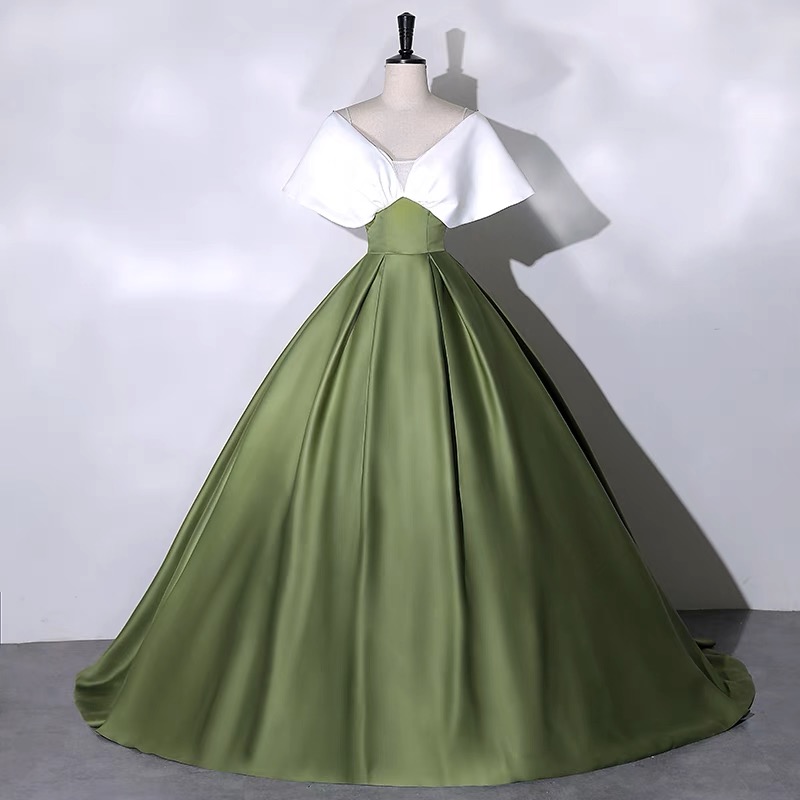 Unique, Color Contrast Evening Dress, Off Shoulder Wedding Dress , High Quality Satin Prom Dress, Haute Couture Bridal Dress,handmade