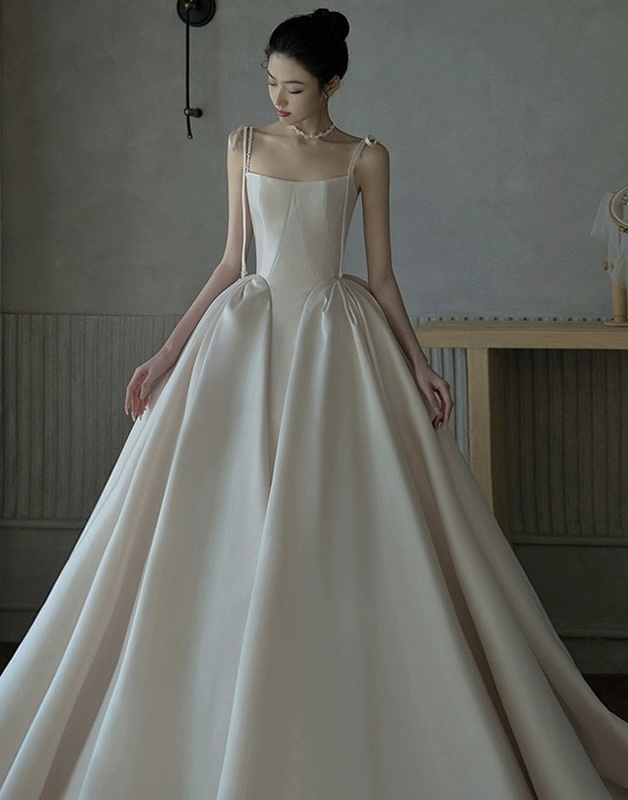 Spaghetti Strap Wedding Dress,satin Bridal Dress,white Wedding Dress,sweet Wedding Dress,handmade
