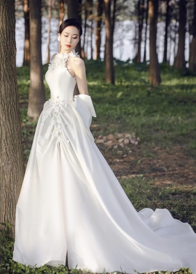 Halter Neck Wedding Dress,satin Bridal Dress,white Wedding Dress ...