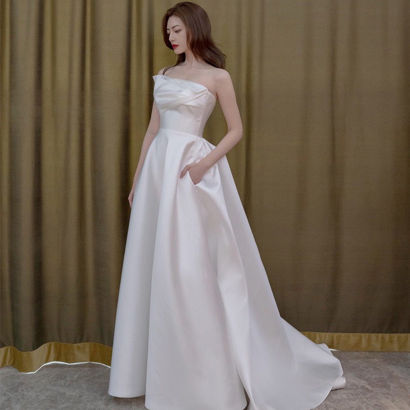 Straples Wedding Dress, Satin Prom Dress, White Bridal Dress,custom Made