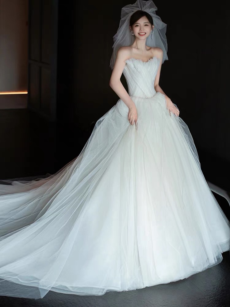 Strapless Wedding Dress, Satin Prom Dress, White Bridal Dress,custom Made