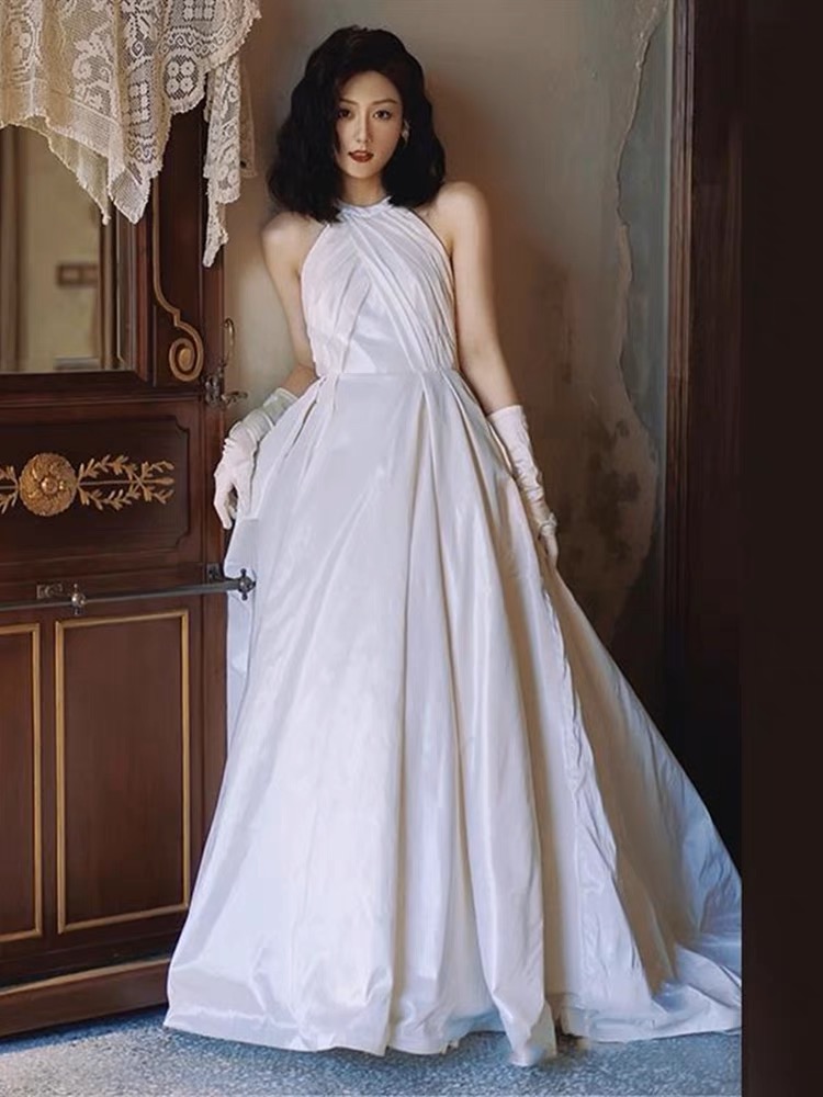 Halter Neck Wedding Dress, White Wedding Dress, Backless Bridal Dress,satin Wedding Dress,custom Made