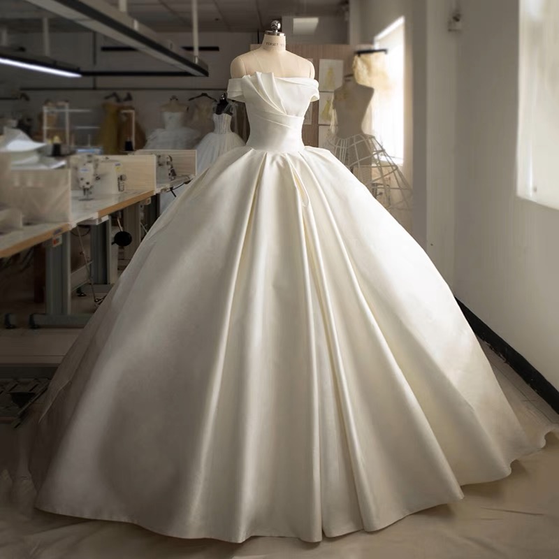 Luxury Wedding Dress, Saitn Bridal Dress, Classy Wedding Dress, Vintage Off Shoulder Bridal Dress,handmade