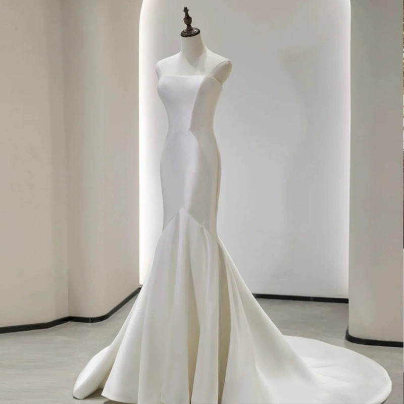 Strapless Wedding Dress, White Wedding Dress, Elegant Bridal Dress,sexy Mermaid Dress,custom Made
